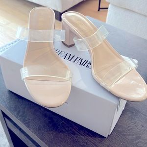 Clear nude block heels